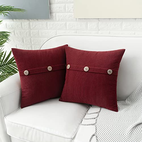 HWY 50 Burgundy Red Chenille Throw Pillow Covers 16x16 Inch Buttons - color: Burgundy Red, size: 16" x 16" (Pack of 2)