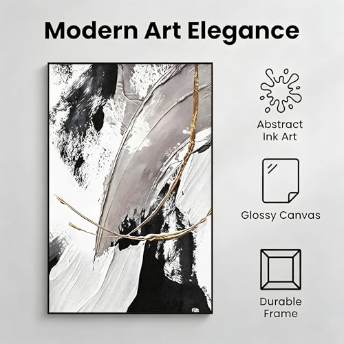 QKF Gold Abstract 3D Texture Black Aluminum Frame Canvas Wall Art - color: Gray, Black & Copper