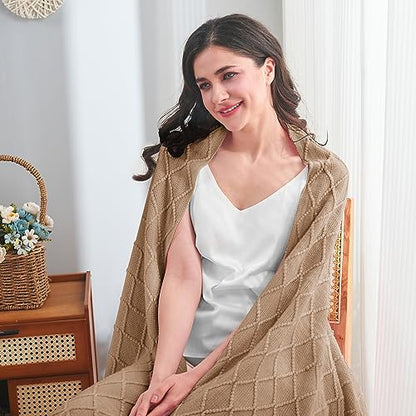 inhand Khaki Knitted Throw Blanket for Couch and Bed, 60"x80" - color: Khaki, size: 60"x80"