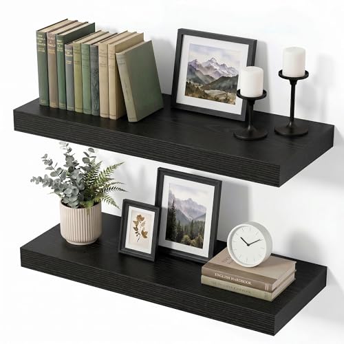 Vivelove 8 Inch Deep Floating Shelves Black, 16 x 8, Set of 2 - color: Black, size: 16"Wx8"Dx1.4"H