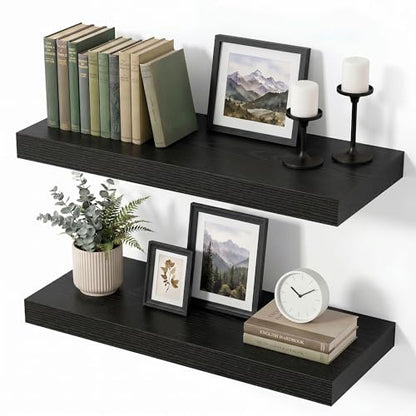 Vivelove 8 Inch Deep Floating Shelves Black, 16 x 8, Set of 2 - color: Black, size: 16"Wx8"Dx1.4"H