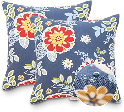 JMGBird Outdoor Accent Pillows Outdoor Pillow Covers 18x18 Waterproof - color: A-blue With Flower