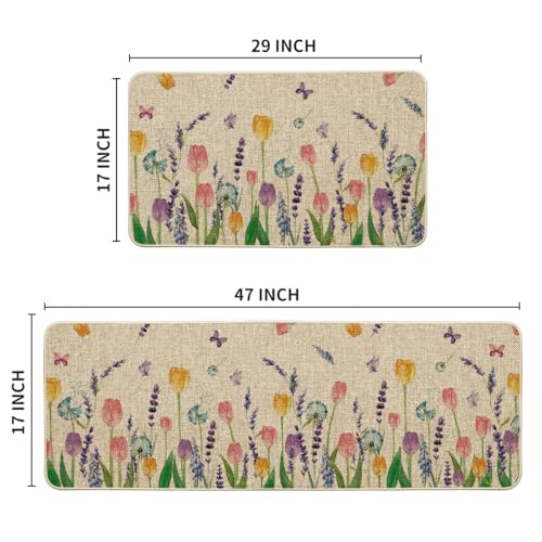 Artoid Mode Lavender Tulip Spring Kitchen Mats Set of 2, Seasonal Flower Summer Home Decor Low-Profile Kitchen Rugs for Floor - 17x29 and 17x47 Inch - size: 17" x 29" /17" x 47"