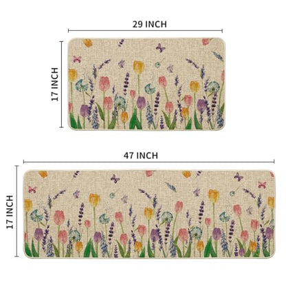 Artoid Mode Lavender Tulip Spring Kitchen Mats Set of 2, Seasonal Flower Summer Home Decor Low-Profile Kitchen Rugs for Floor - 17x29 and 17x47 Inch - size: 17" x 29" /17" x 47"