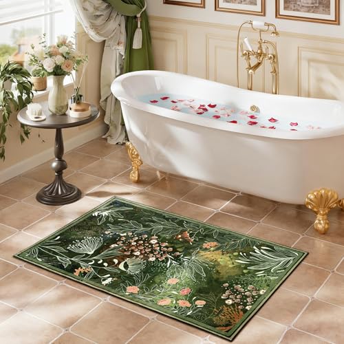 Yinhua Washable Rugs 2x3, Dark Green Botanical Area Rugs for Entryway - size: 2' x 3' (Rectangular)