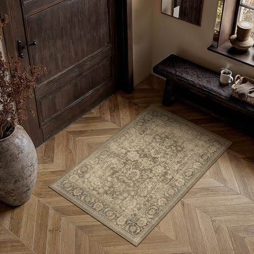 PureCozy 2x3 Brown Washable Entryway Area Rug Vintage Distressed - color: Brown, size: 2' x 3' (Rectangular)