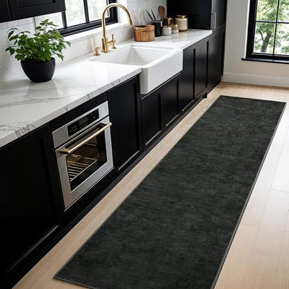 2.7x6 Washable Area Rug, Black Solid Area Rugs for Living Room & Bedroom - color: Black, size: 2'8" x 6' (Runner)