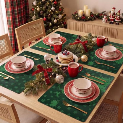 MOSAYT Christmas Vinyl Placemats Set of 6, 12 X 17 Inch, Green - color: Christmas Green