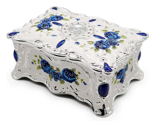 Hipiwe Antique Jewelry Trinket Box Metal Engraved Small Treasure Box - color: Silvery white, size: Small