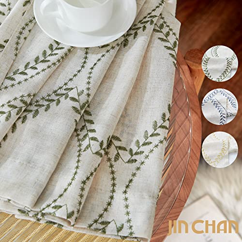jinchan Boho Linen Curtains 63 Inch Green on Beige Grommet 2 Panels - color: Vine Green, size: 50"W x 96"L (Pack of 2)