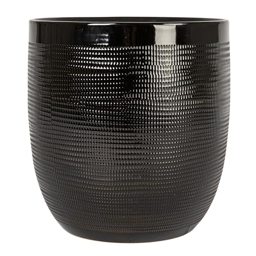 Creative Co-Op Embossed Textured Stoneware Planter, Matte Black - color: Matte Black