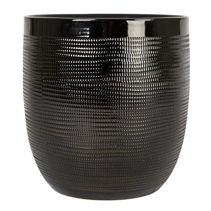 Creative Co-Op Embossed Textured Stoneware Planter, Matte Black - color: Matte Black