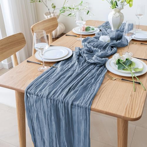 Cheesecloth Table Runner 10FT Dusty Blue Boho Gauze Sheer Runners - color: Dusty Blue, size: 1 Pack