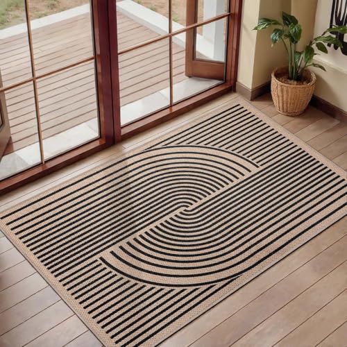 Tangsoo Easy Jute 2x3 Small Outdoor Rug,Washable Non-Slip Entryway Door Mat - color: Black, size: 2x3ft