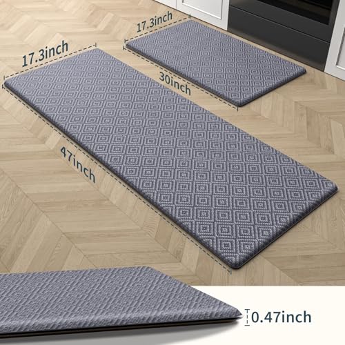 Kitchen Mat 2PCS Kitchen Rugs Cushioned Anti-Fatigue Rug Standing Desk Mat - color: Light Grey, size: 47"L x 17.3"W x 0.5"Th