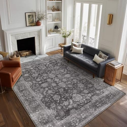 Washable 6x9 Area Rugs for Living Room Bedroom, Charcoal Gray - color: Charcoal Gray, size: 6' x 9' (Rectangular)