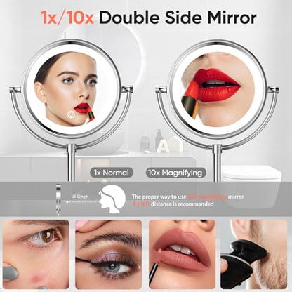 GURUN 8.5" LED Tabletop Makeup Mirror Dimmable Double Sided Chrome 10x - color: Chrome 10x