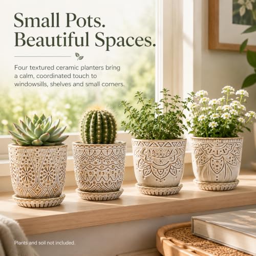 Gepege Ceramic Succulent Pots, 4 Inch Small Plant Pots with Drainage - color: Cream White, size: 4 Inch - Set of 4