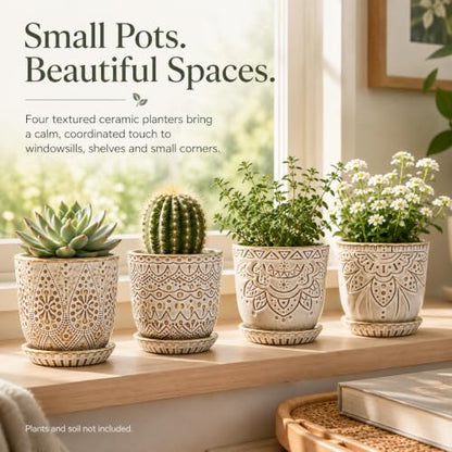 Gepege Ceramic Succulent Pots, 4 Inch Small Plant Pots with Drainage - color: Cream White, size: 4 Inch - Set of 4