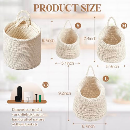 Honeydak 3 Hanging Baskets, Cream, Wide Bucket Basket - color: Cream, style: Wide Bucket Basket