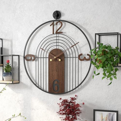 Modern Large Walnut Dial Wall Clock, Wood Metal Frame Silent Non Ticking Wall Clocks Decoration for Living Room, Bedroom, Kitchen, Study, Handmade Home Decor Present Idea, 29.5 Inch - size: 3.XX-L(29.5 in)