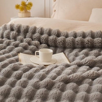 COOVA Soft Bubble Faux Fur Throw Blanket, 60"x80", Grey - color: Grey, size: 60“x80”