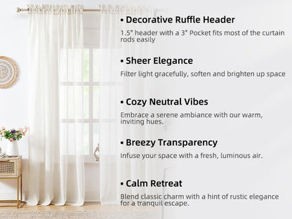 Natural Off White Sheer Linen Curtains for Living Room 52x90 Beige Flax 2pc - color: Off White ( Flax Linen Blend- Oatmeal Shade ), size: 52"W x 90"L (Pack of 2)