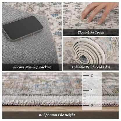 Washable 3x5 Entryway Rug, Non-Slip Door Mat, Cream/Light Blue - color: Cream/Light Blue, size: 3' x 5' (Rectangular)