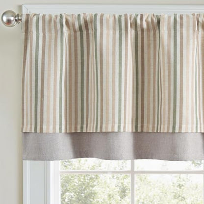 jinchan Stripe Linen Kitchen Valance Curtain, 50x18, 1 Panel, Multi Green - color: Boxter Striped | Multi Green on Linen, size: 50"W x 18"L (Pack of 1)