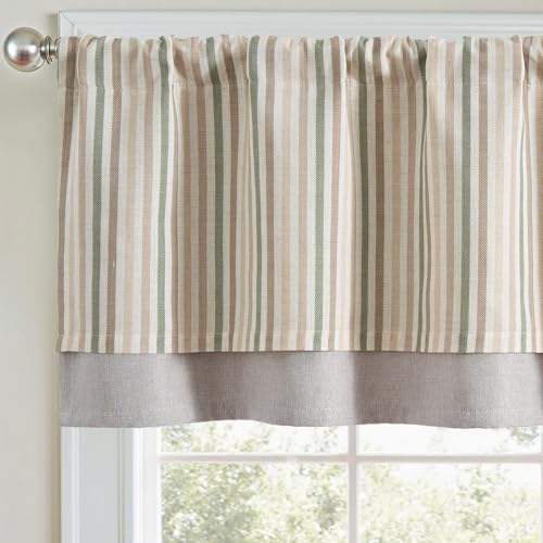 jinchan Stripe Linen Kitchen Valance Curtain, 50x18, 1 Panel, Multi Green - color: Boxter Striped | Multi Green on Linen, size: 50"W x 18"L (Pack of 1)