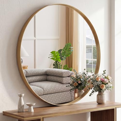 DUMOS Round Wall Mirror 30 Inch, Bathroom Wall Circle Mirror - color: Classic Gold, size: 30"L x 30"W