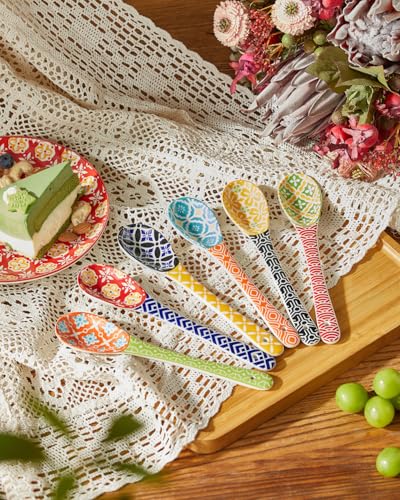 Metahom 8.5" Colorful Long Handle Spoons, Ceramic Serving Spoons Set of 6 - size: 8.5 inch