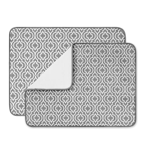 Dish Drying Mat for Kitchen Counter,Machine Washable Matt(Grey) - color: Double Pattern 2P 24*18