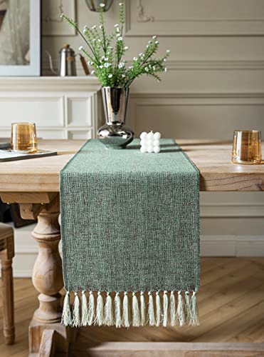 ZeeMart Green Table Runners 36 Inches Long, Burlap Linen Style Rustic Farmhouse Table Runner, Small Short Boho Coffee Table Runner, 13x36 Inches, Mineral Green - color: Classic Burlap/Mineral Green, size: 36" x 13" (Rectangular)
