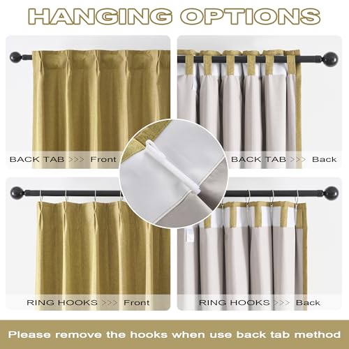 DUALIFE Mustard Yellow Pinch Pleated Blackout Curtains 63 Inches Long, Back Tab with Hooks, Linen Full Black Out Thermal Insulated Track Curtain for Bedroom Living Room,40 W x 63 L, 2 Panels - color: Mustard Yellow, size: 40"W x 63"L (Pack of 2)