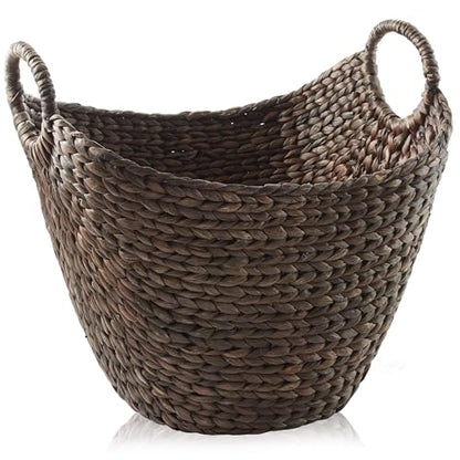 Casafield Large Laundry Boat Basket with Handles - Espresso, Woven Water Hyacinth Multipurpose Storage Organizer for Throw Blankets, Bathroom, Bedroom, Living Room