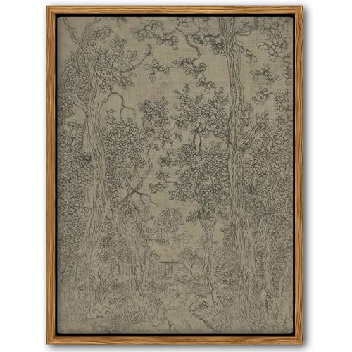 Vintage Framed Landscape Wall Art, Rustic Forest Canvas Print, Bedroom Kitchen Shelf Decor, Dark Moody Retro Country Farmhouse Pictures Wall Decor for Living Room Home Office 12x16 inch - color: Brown Landscape, size: 16"L x 12"W