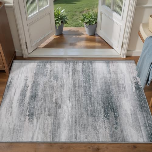 Tangsoo Abstract 2x3 Washable Rugs for Entryway, Small Area Rug Non Slip - color: Ash Grey, size: 2' X 3' (Rectangular)