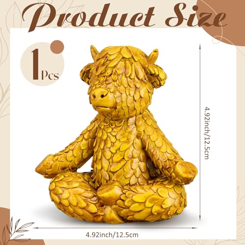 ReliThick Meditation Yoga Figurine 4.9" Highland Cow Meditating Yoga Statue