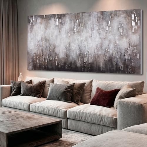 Contemporary Abstract Canvas Wall Art Neutral Living Room 29x58 Inch - color: Black and Brown, size: 58"L x 29"W