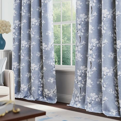 FMFUNCTEX Blue Blackout Floral Curtains, Bedroom, 100X84 Inches, 1 Panel - color: Blue, size: 100"W x 84"L (Pack of 1)