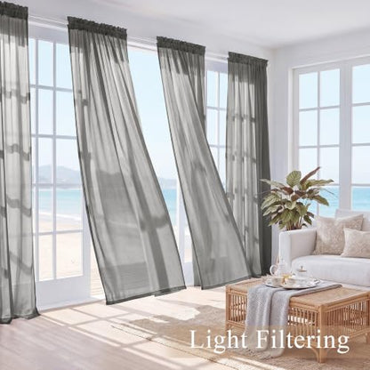 PONY DANCE 4 Panels Sheer Curtains 90 Inches Long, Beige, W 42" x L 90" - color: Grey, size: 42"W x 90"L (Pack of 4)