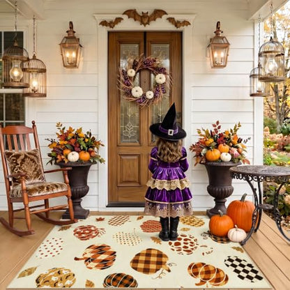 Tribesigns 3x5 Beige Halloween Fall Pumpkin Area Rug for Kitchen Entryway - color: Beige2 - Pumpkin, size: 3' x 5' (Rectangular)