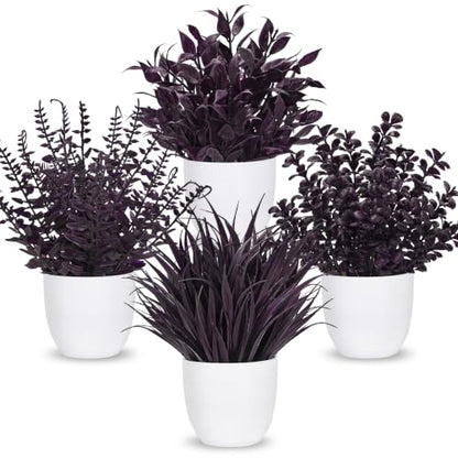 Der Rose 4 Pack Purple Artificial Plants in Pots, Halloween Fall Decor - color: Purple