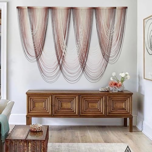Macrame Wall Hanging Dip Dyed Pink Boho Yarn Fiber Wall Art 57" W x 41" L - color: Pink