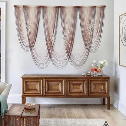 Macrame Wall Hanging Dip Dyed Pink Boho Yarn Fiber Wall Art 57" W x 41" L - color: Pink