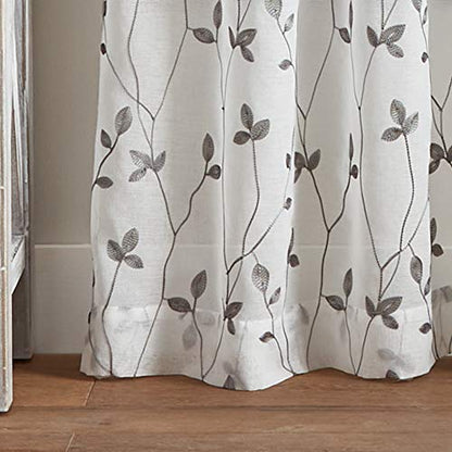 Curtainworks Botanical Embroidery Sheer Window Curtain Collection, Rod Pocket, 84-inch Panel Pair, Grey - color: Grey, size: 37"W x 84"L (Pack of 2)