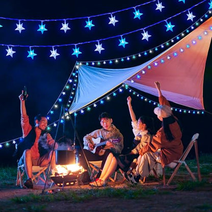 Star String Lights Plug in - 33 ft 100 LED Star Fairy String Lights with Remote and Timer, 8 Modes Waterproof for Bedroom Tent Loft Bed Window Backyard Patio Porch Balcony Staircase Party, Blue - color: Star - Blue - 33 FT