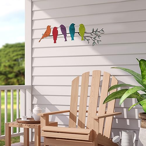 Ferraycle Metal Bird Wall Art, Birds on Branch Sculpture, Fresh Colors - color: Fresh Colors