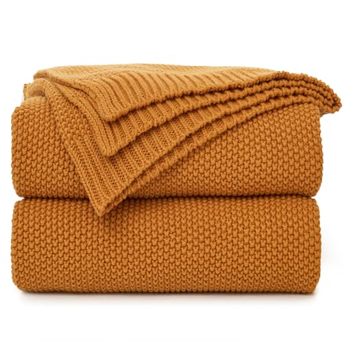 Longhui bedding Burnt Orange Cotton Cable Knit Throw Blanket for Couch Sofa Chair Bed Home Decorative, 3.4 Pounds 60 x 80 Inch Woven Throw Blankets with Bonus Laundering Bag - color: Burnt Orange, size: 60"x80"